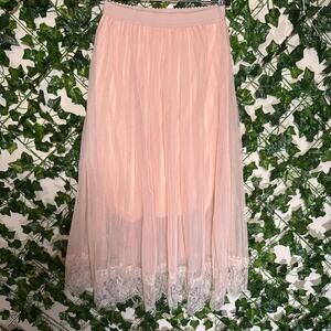 Pink Coral Mesh and Lace Maxi Skirt